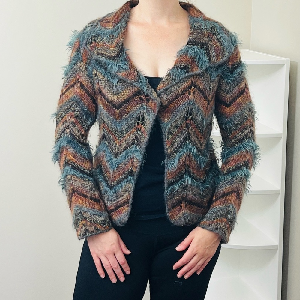 Vintage Textured Fuzzy Knit Cardigan